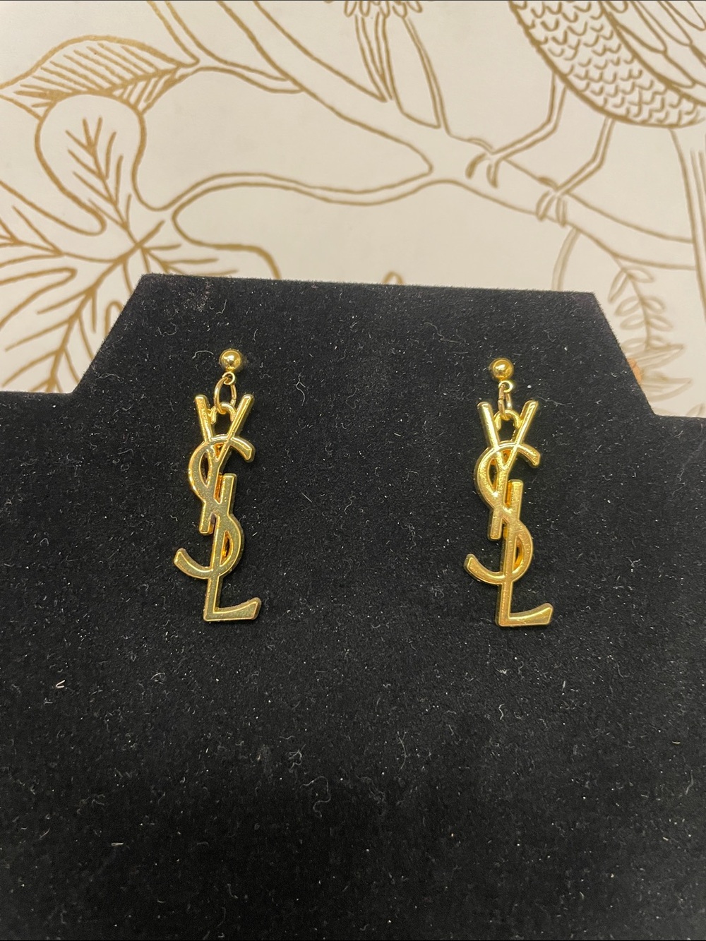Yves Saint Laurent Gold Monogram Dangle Earrings